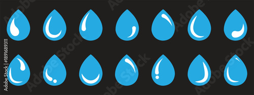 water drop . Water drop shape. Blue water drops set. Water or oil drop. Flat style Isolated on white background - stock vector. Water Drop Icon Set Vector Design on White Background