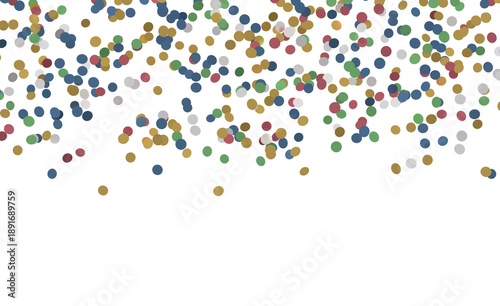 Abstract colorful confetti dots falling on a white background. Perfect for celebrations, birthdays, parties, and festive