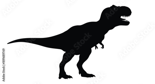 Silhouette of a Tyrannosaurus Rex dinosaur on a white background.