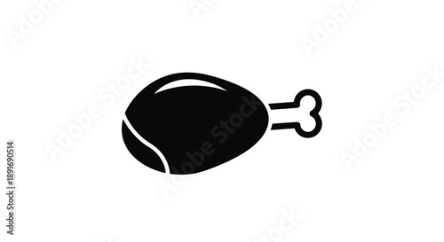 A stylized black and white icon of a cooked chicken leg represents food.