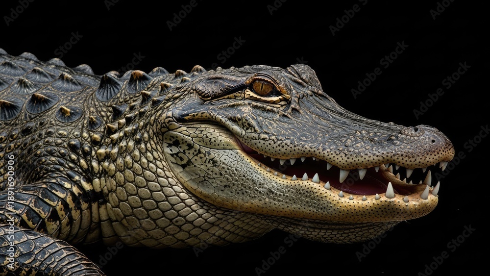 Obraz premium A close-up portrait of a crocodile with its mouth open