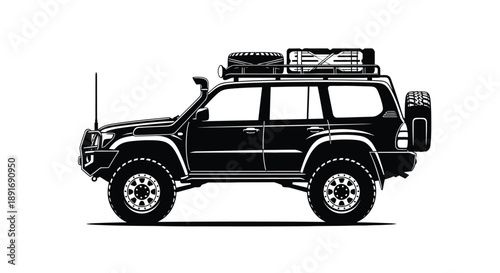 A rugged black SUV equipped for off-road adventure and exploration.