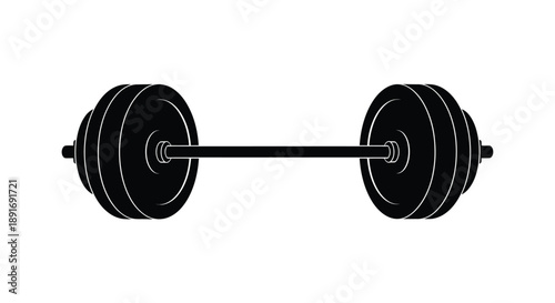 A barbell with weight plates on each side stands ready for a workout.
