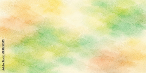 Vibrant abstract watercolor background featuring a colorful sky pattern with pastel pink and blue clouds, bright yellow sun light, and a vintage grunge paint texture on artistic paper