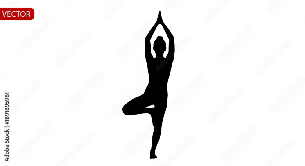 Fototapeta premium Black silhouette of a woman in a yoga pose on a with arms raised