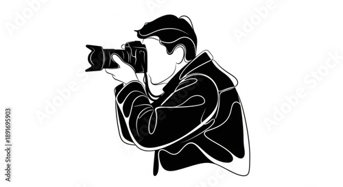 Black and white illustration of a photographer taking a picture