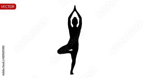 Black silhouette of a woman in a yoga pose on a with arms raised