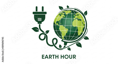 Earth hour eco friendly symbol with globe and plug
