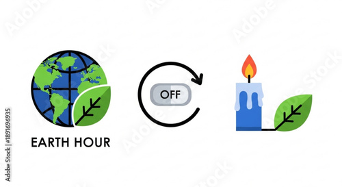 Earth hour concept with globe switch and candle
