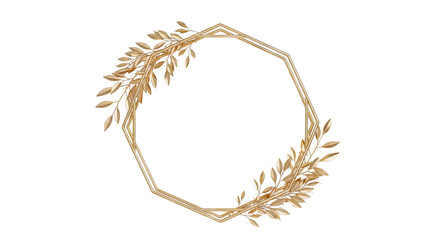 Gold Geometric Frame with Golden Leaves