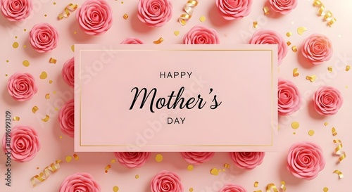 Happy mother's day greeting card with pink roses