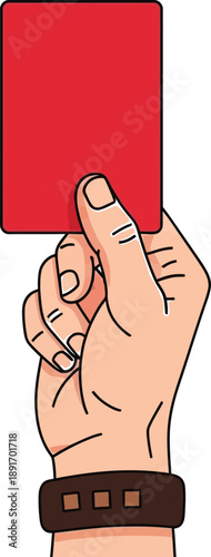 Referee hand holding red card for sports rule enforcement