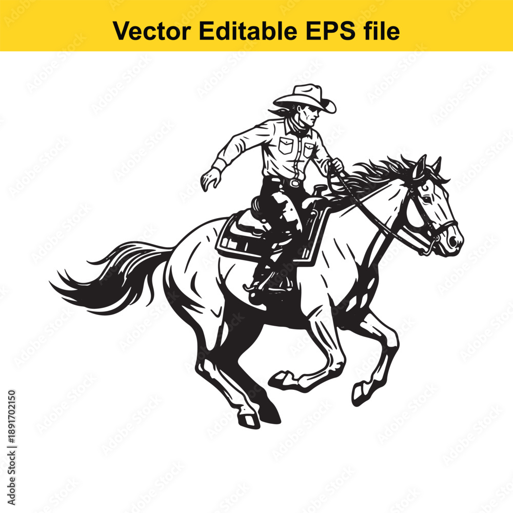 Fototapeta premium vector cowboy riding horse isolated on white background