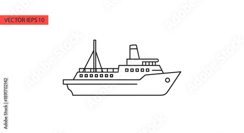 Simple Line Drawing of a Passenger Ferry Boat.