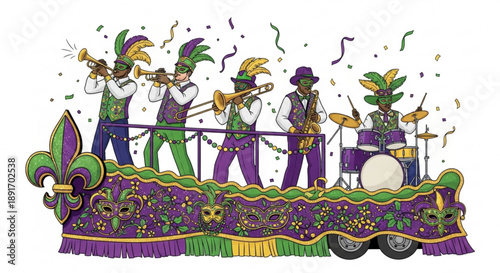 Mardi gras festival invitation with colorful masks and decorations