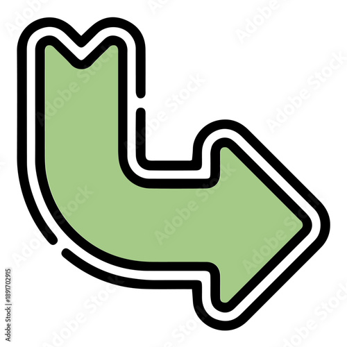 "Green Arrow Turning Down and Right, Direction and Growth Concept, Transparent Background"