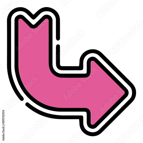 "Pink Arrow Turning Down and Right, Direction and Growth Concept, Transparent Background"