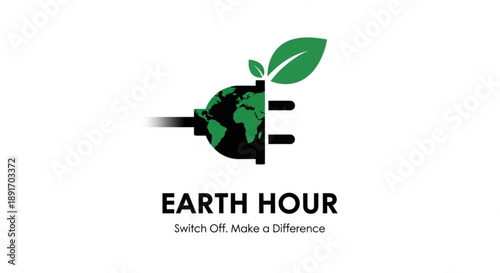 Earth hour logo with green leaf and globe on plug