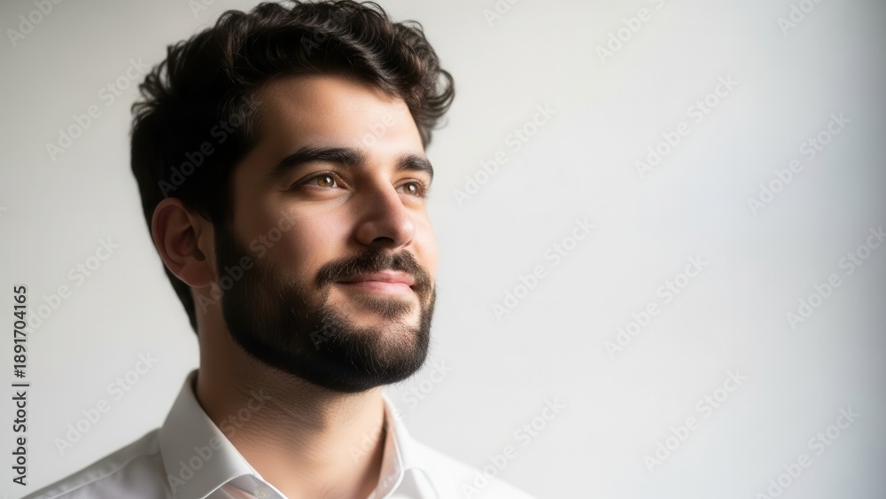 Obraz premium Man Looking Up Thoughtful Portrait