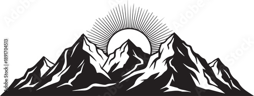 Majestic mountain range with sun rising behind peaks in eps file format scene view