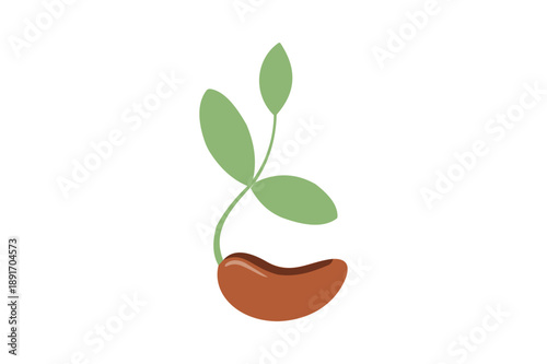 Cartoon sprouting seedling with green leaves on brown seed sprout plant growth. Resizable and Editable, EPS 10.