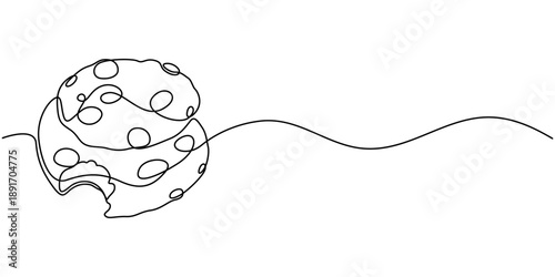 Continuous one line drawing two chip cookies. Dessert concept. Single line draw design vector graphic illustration.