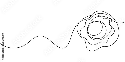 Continuous one line art drawing of Scrambled eggs icon vector. fried egg for breakfast menu, food blog symbol. vector illustration.