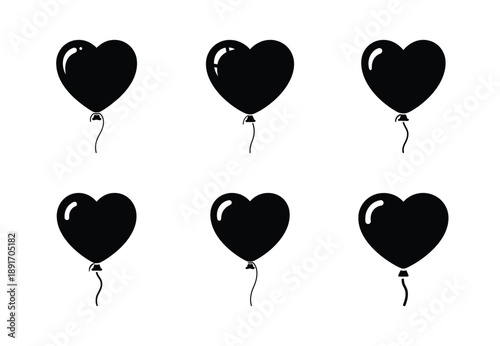 Schilderij op canvas Collection of a black heart balloon vector icon set