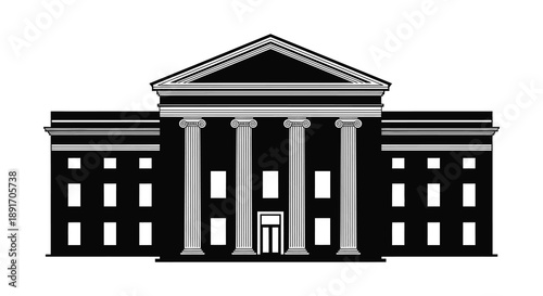 A stark black silhouette of a classical building with columns and a pediment conveying architectural elegance silhouette