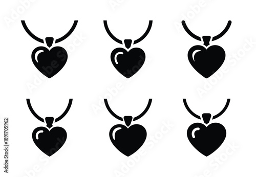 Collection of a black heart necklace vector icon set. valentines day silhouette icons.