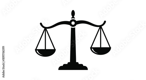 A striking black silhouette depicts a classic scale of justice symbolizing balance and fairness in law silhouette