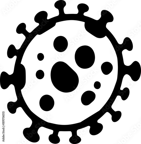 Virus Icon Featuring Black Circular Silhouette with Spikes for Malware, Infection, and Health Awareness Design