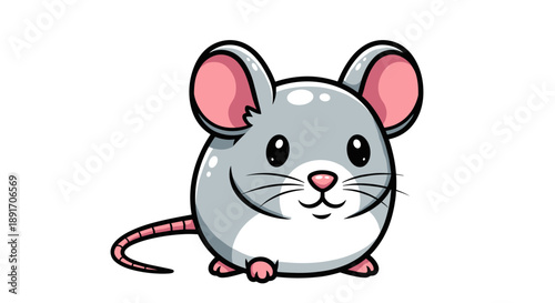 Cute cartoon mouse illustration with big ears and a long tail.