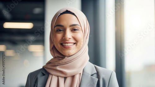 Woman in Hijab Smiling in Office