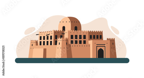 Historical Middle Eastern Architecture A Fortified Cityscape Illustration.