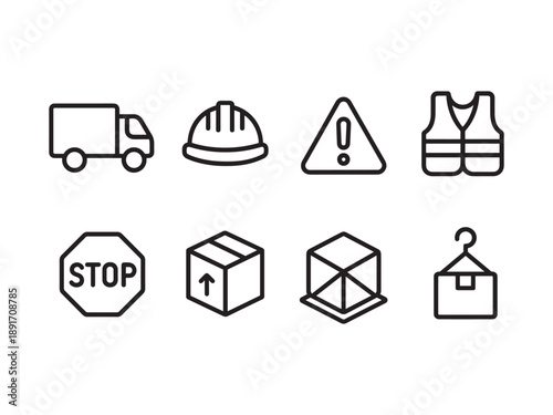Occupational safety and warehouse security line icons