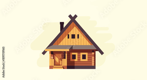 Stylized AFrame Cabin with Chimney and Window Details.