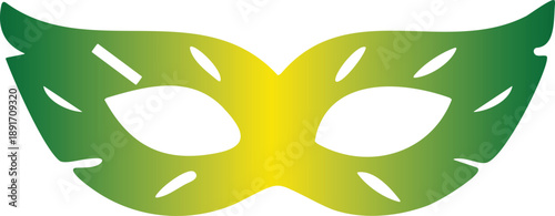 Gradient green and yellow Mardi Gras party carnival mask with cutouts for eyes and decorative slits isolated on transparent background