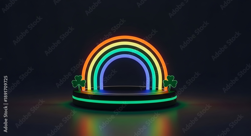 Obraz premium St patrick's day rainbow celebration with shamrocks and neon lights
