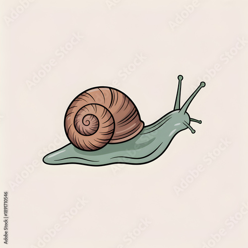 Illustration of a snail with a spiral shell on a neutral background.