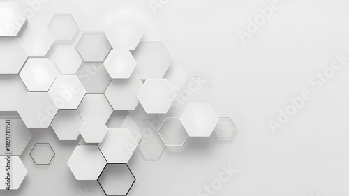 White abstract modern geometric background with three dimensional hexagons Subtle shadows and soft lighting create visual depth for a clean minimalist high tech