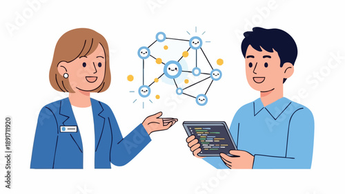 Expert corporate team collaborating on decentralized network architecture and future technology strategy