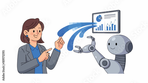 Empowering AI: Professional Woman Directs Automation for Instant Business Intelligence and Performance Reporting