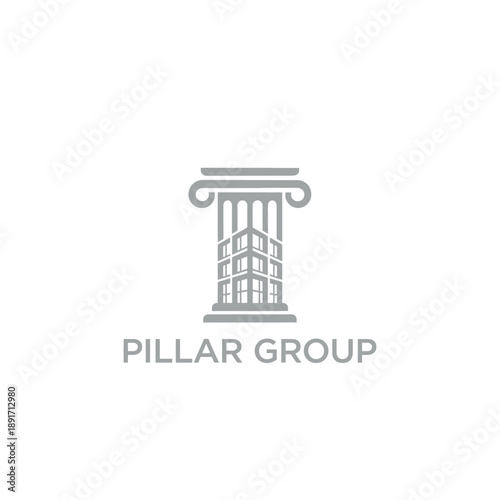 Classic ionic pillar combined with modern building structure for architectural firm and legal consulting branding named Pillar Group