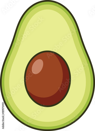 Half Avocado with Seed on White Background Isolated Illustration
