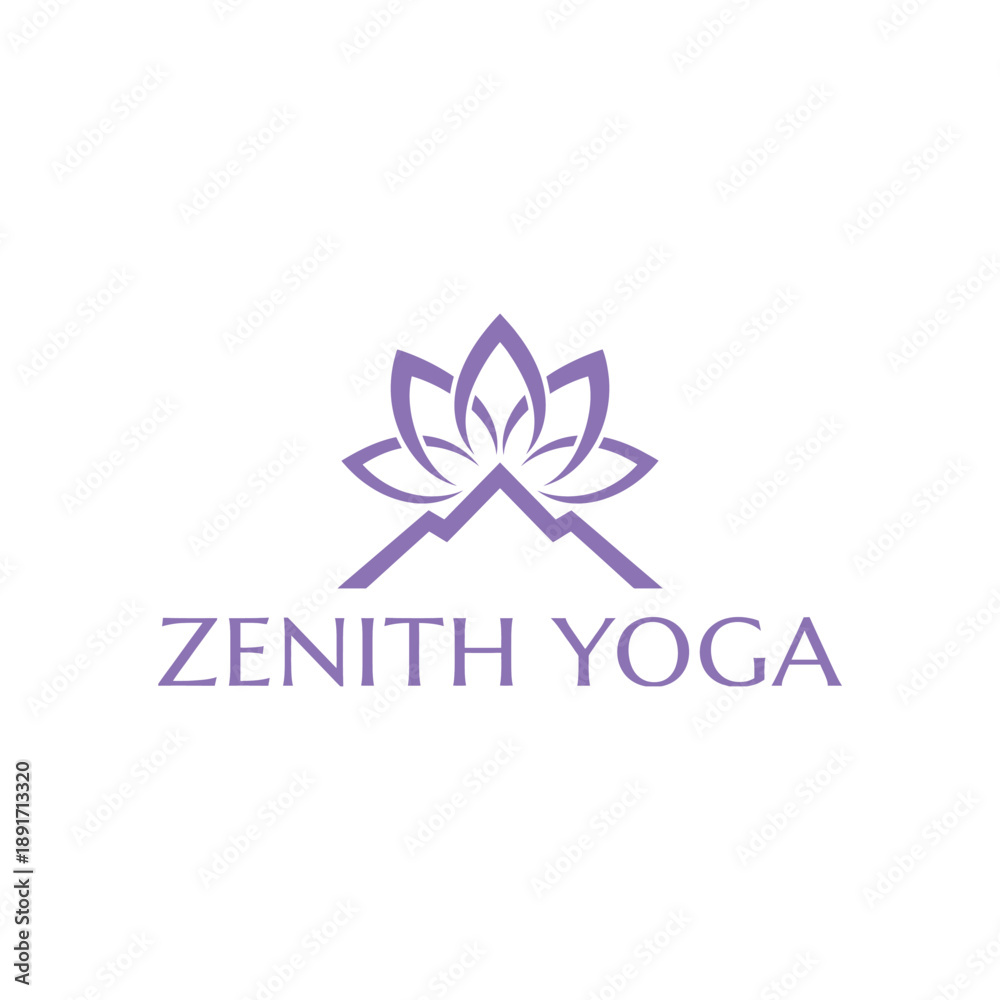Obraz premium Lotus flower and mountain peak icon for wellness or meditation center design representing balance and growth for Zenith Yoga brand identity