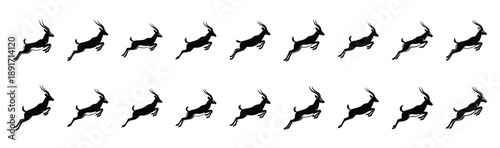 antelope leaping pose silhouette illustration collection. Animals drawing illustration isolated on white background.