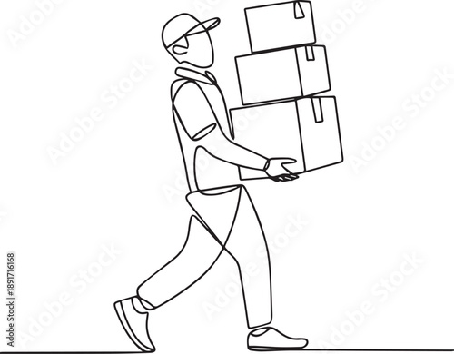 Delivery person carrying boxes on the move outside