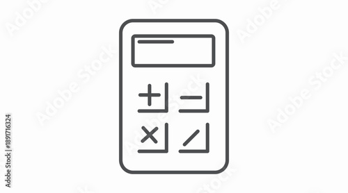 Clean black and white vector calculator icon designed for finance, accounting, math tools, budgeting apps, and e‑commerce interfaces. This minimalist, scalable symbol is ideal for UI, UX design, dashb