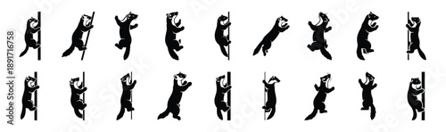 marten climbing pose silhouette illustration collection. Animals drawing illustration isolated on white background.